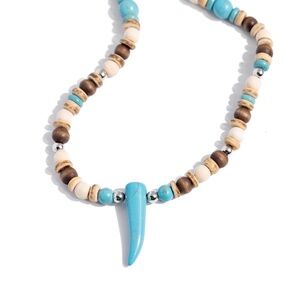 Turquoise and Brown Beaded Necklace